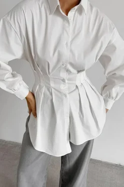 Ruched Button Long-Sleeve Shirt