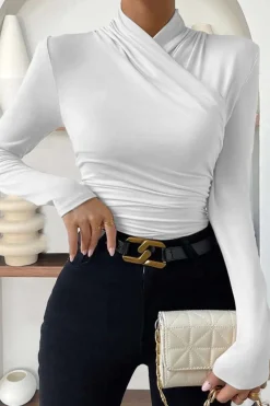 Ruched Crossover Long Sleeve Top