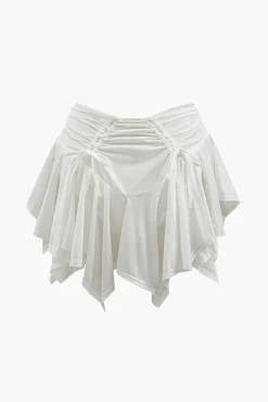 Ruched Drawstring Asymmetric Mini Skirt