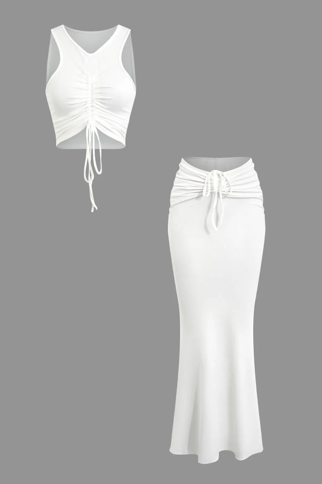 Ruched Drawstring Tank Top And Mermaid Maxi Skirt Set