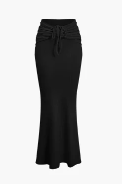 Ruched Drawstring Tank Top And Mermaid Maxi Skirt Set