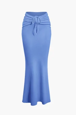 Ruched Drawstring Tank Top And Mermaid Maxi Skirt Set