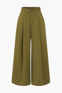 Ruched High-Waisted Wide Leg Trousers