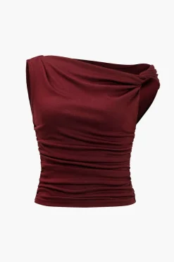Ruched Knot One-Shoulder Sleeveless Top