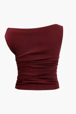 Ruched Knot One-Shoulder Sleeveless Top
