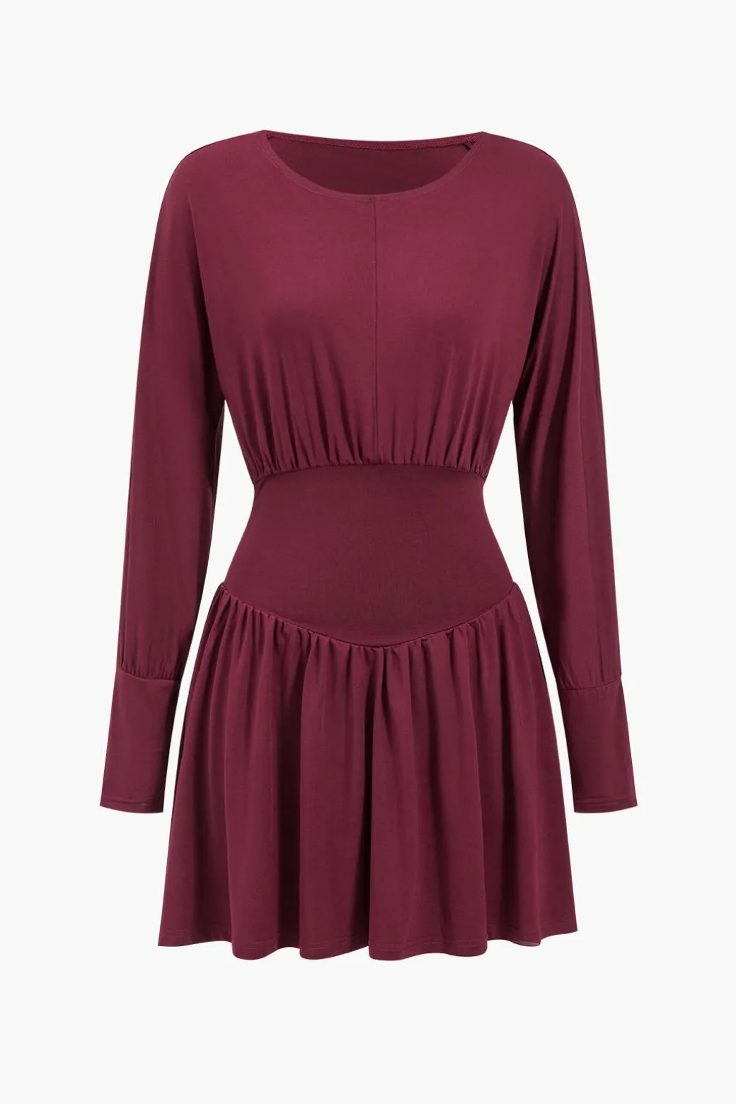 Ruched Long Sleeve Retro Mini Dress