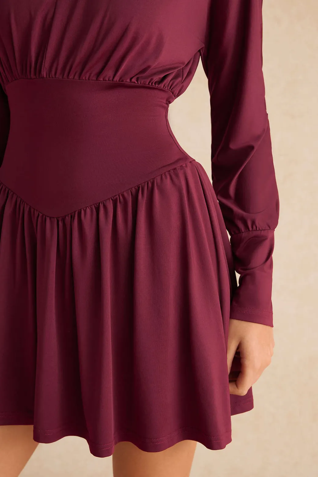 Ruched Long Sleeve Retro Mini Dress