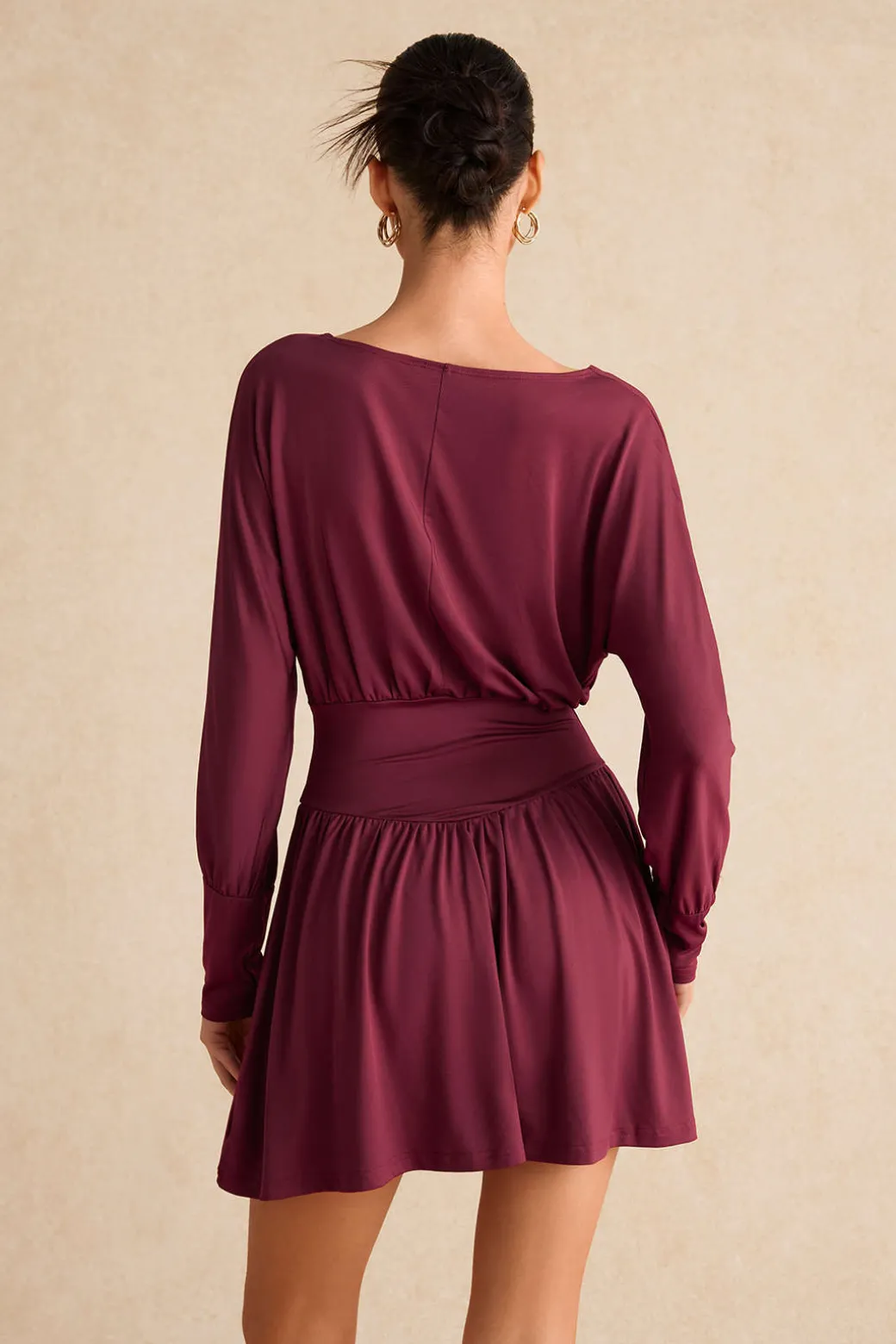Ruched Long Sleeve Retro Mini Dress