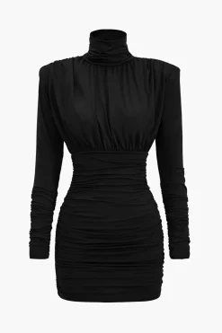Ruched Long Sleeve Turtleneck Mini Dress