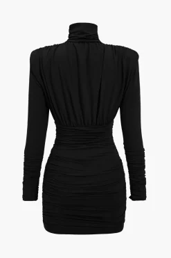 Ruched Long Sleeve Turtleneck Mini Dress