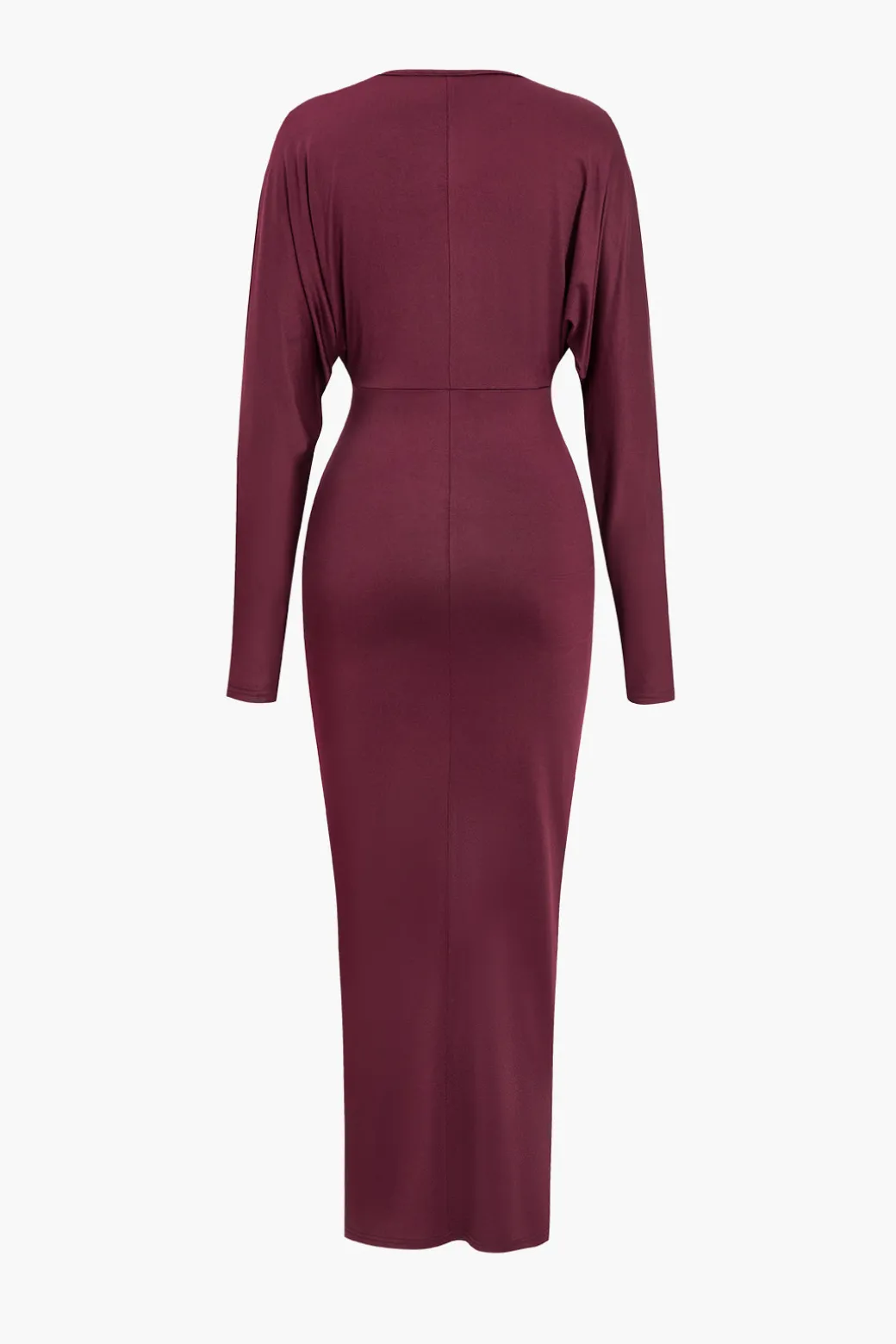 Ruched Long Sleeve V-Neck Maxi Dress
