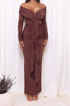 Ruched Off Shoulder Drape Detail Maxi Dress