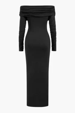 Ruched Off Shoulder Drape Detail Maxi Dress