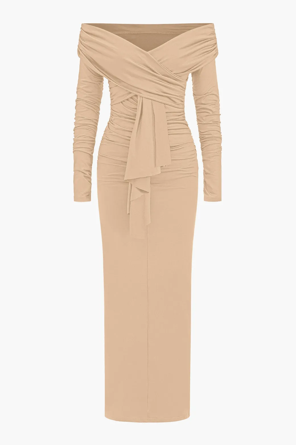 Ruched Off Shoulder Drape Detail Maxi Dress