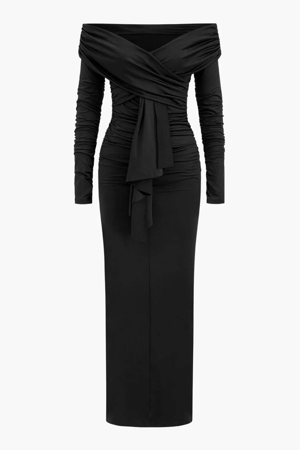 Ruched Off Shoulder Drape Detail Maxi Dress