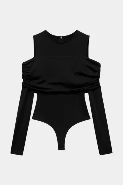 Ruched Off Shoulder Long Sleeve Bodysuit
