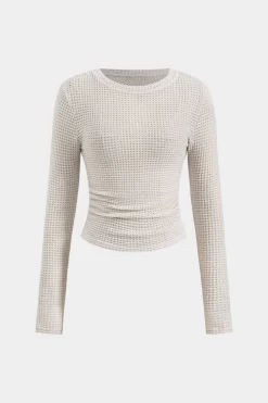 Ruched Round Neck Long Sleeve T-Shirt