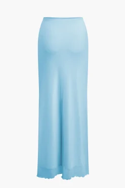 Ruched Sleeveless Double-Layered Mesh Split Strapless Top And Maxi Skirt Set