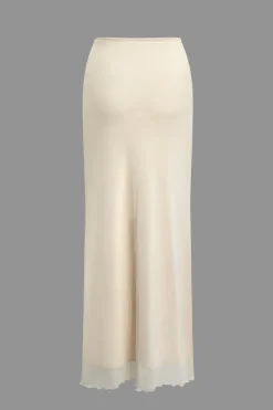 Ruched Sleeveless Double-Layered Mesh Split Strapless Top And Maxi Skirt Set