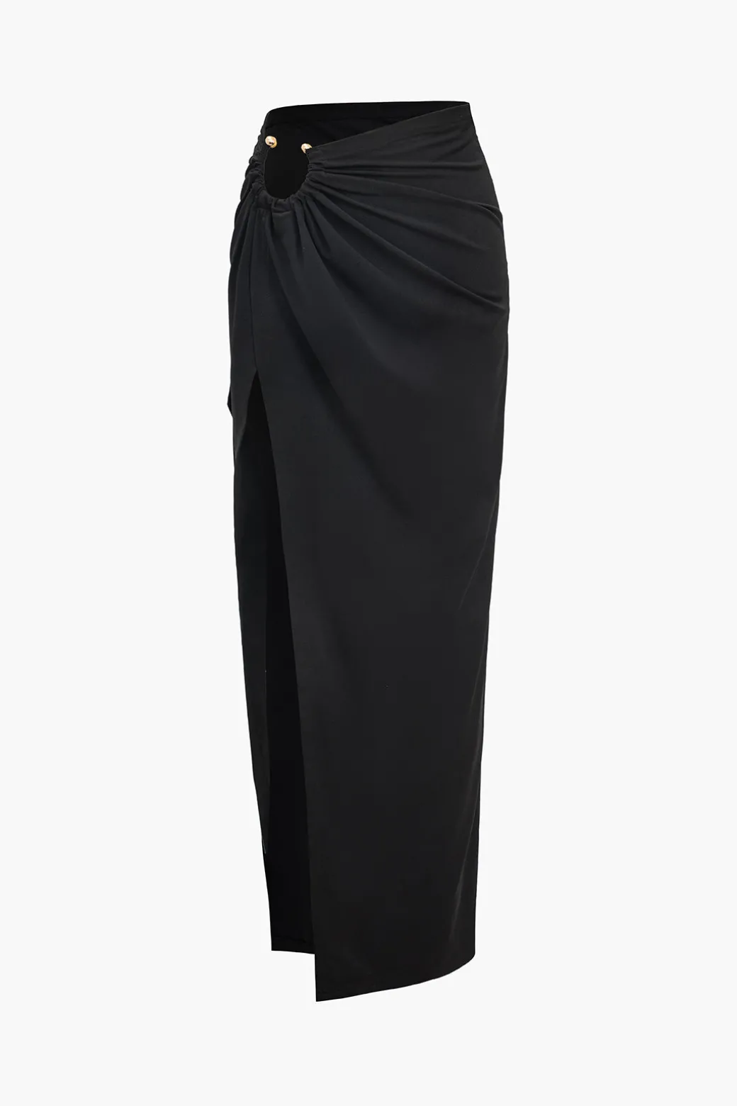 Ruched Slit Midi Skirt