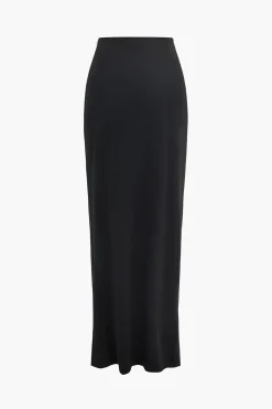 Ruched Slit Midi Skirt