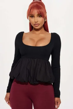 Ruched Square Neck Long-Sleeve Top