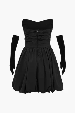 Ruched Strapless Mini Dress With Gloves
