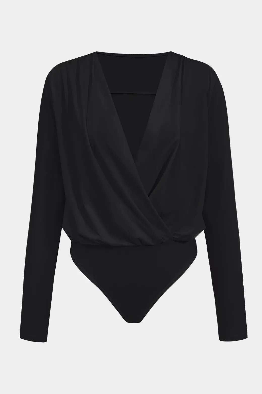 Ruched V-Neck Long Sleeve Bodysuit