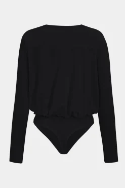 Ruched V-Neck Long Sleeve Bodysuit