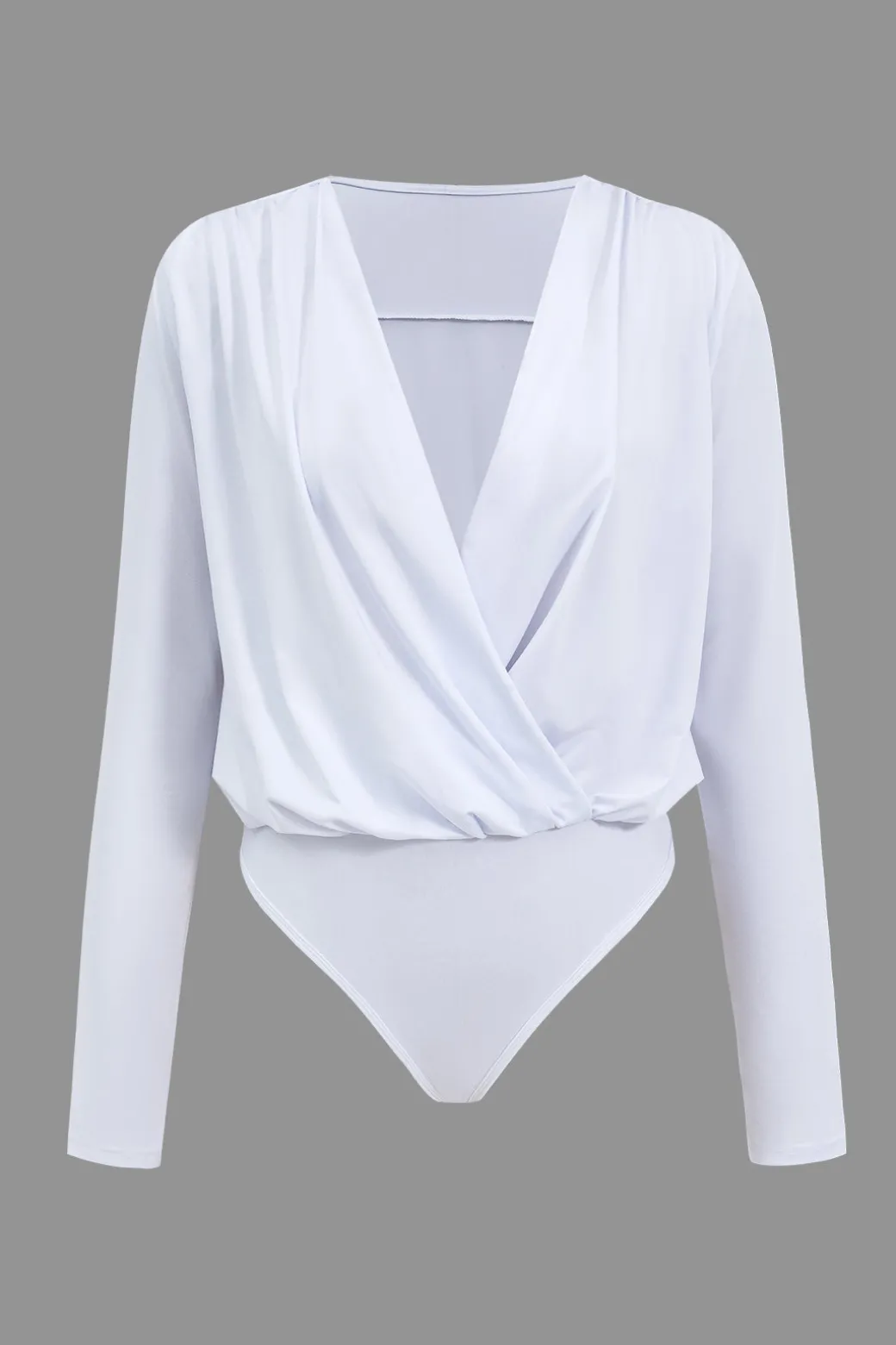 Ruched V-Neck Long Sleeve Bodysuit