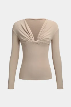 Ruched V-Neck Long-Sleeve Top