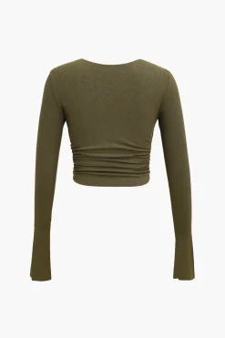 Ruched V-neck Slit Sleeve Top