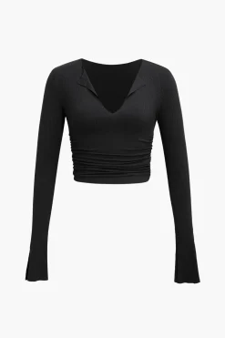 Ruched V-neck Slit Sleeve Top