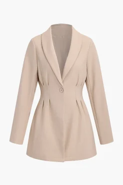 Ruched Waist Woolen V-neck Jacket