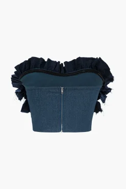 Ruched Zipper Denim Tube Top