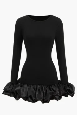 Ruffle Hem Lantern Sleeve Mini Dress
