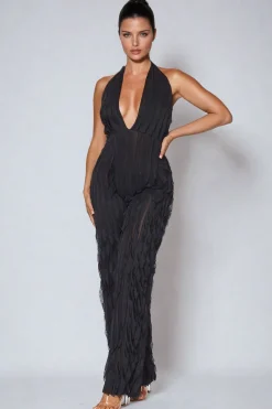 Ruffle Knot Halter Backless Jumpsuit