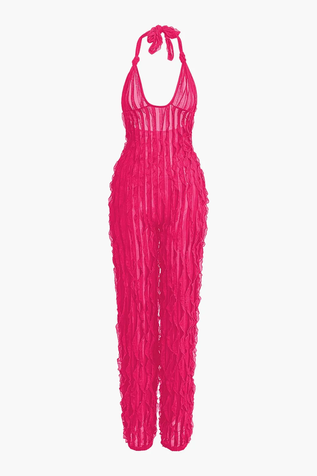 Ruffle Knot Halter Backless Jumpsuit
