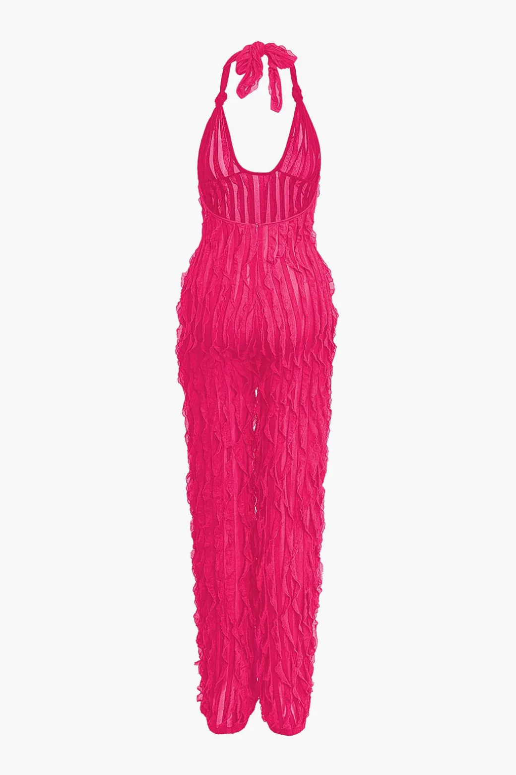 Ruffle Knot Halter Backless Jumpsuit