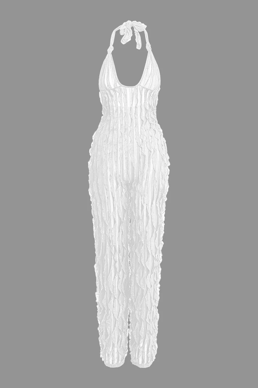 Ruffle Knot Halter Backless Jumpsuit