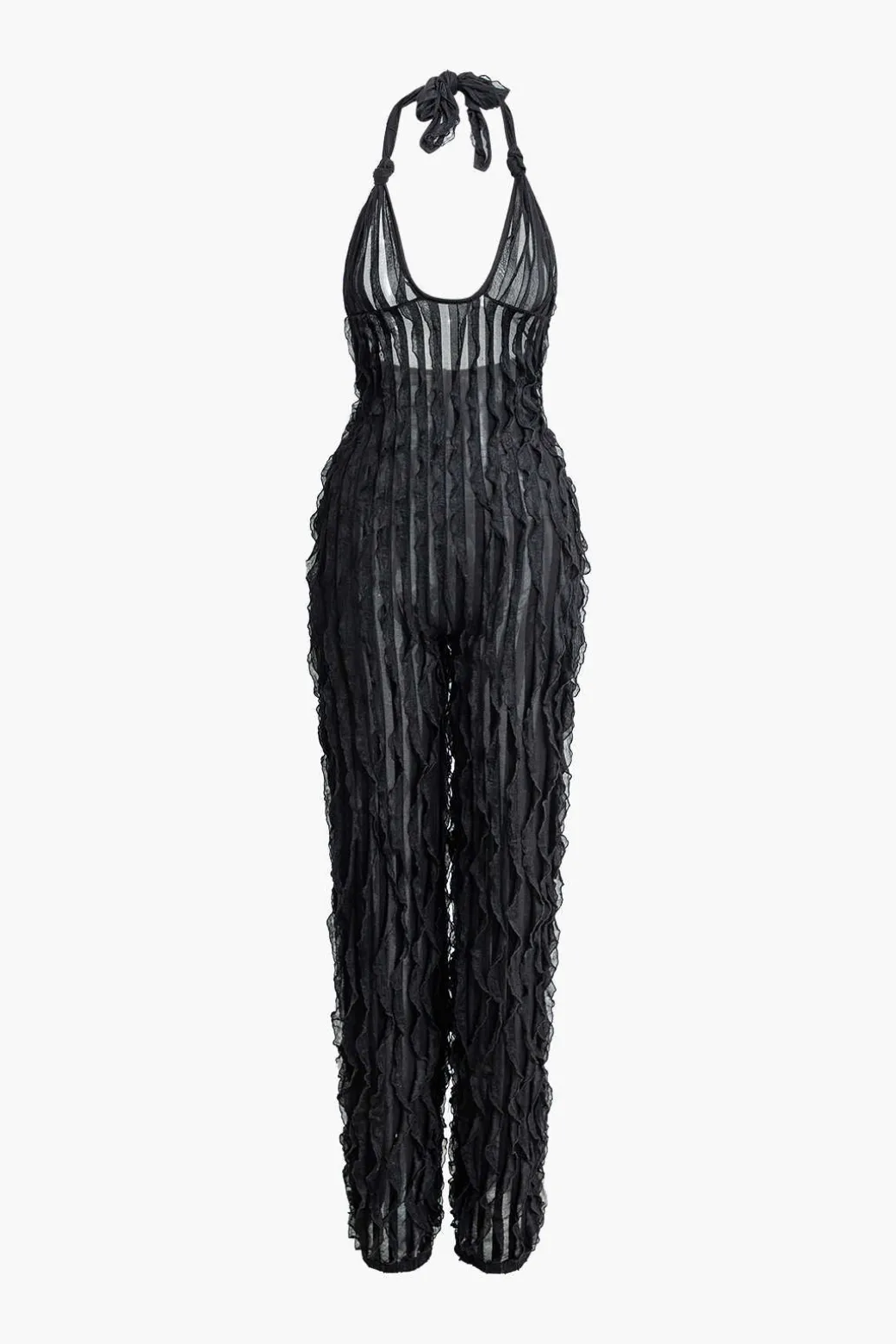 Ruffle Knot Halter Backless Jumpsuit