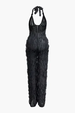 Ruffle Knot Halter Backless Jumpsuit