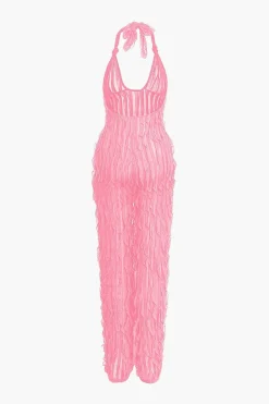 Ruffle Knot Halter Backless Jumpsuit