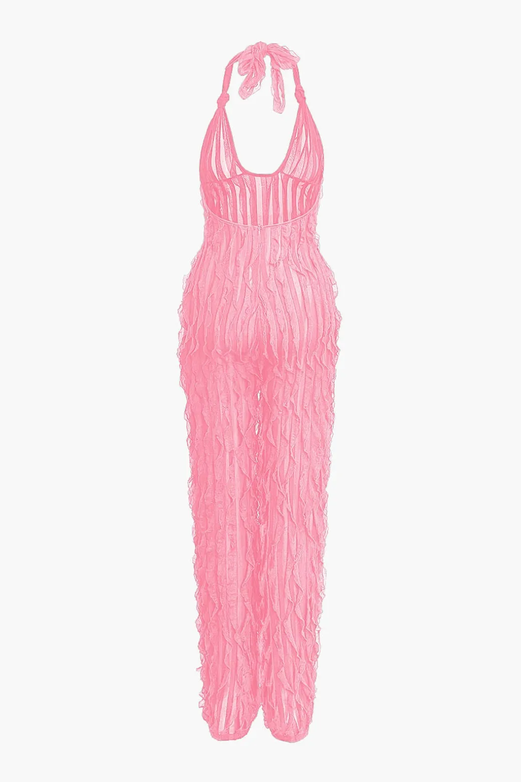Ruffle Knot Halter Backless Jumpsuit