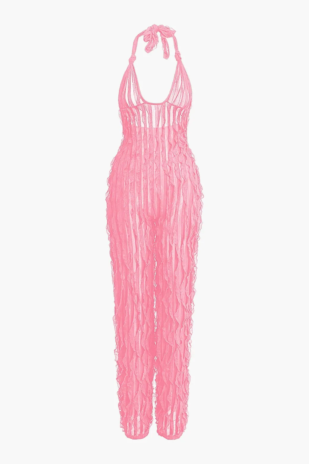 Ruffle Knot Halter Backless Jumpsuit