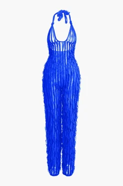 Ruffle Knot Halter Backless Jumpsuit