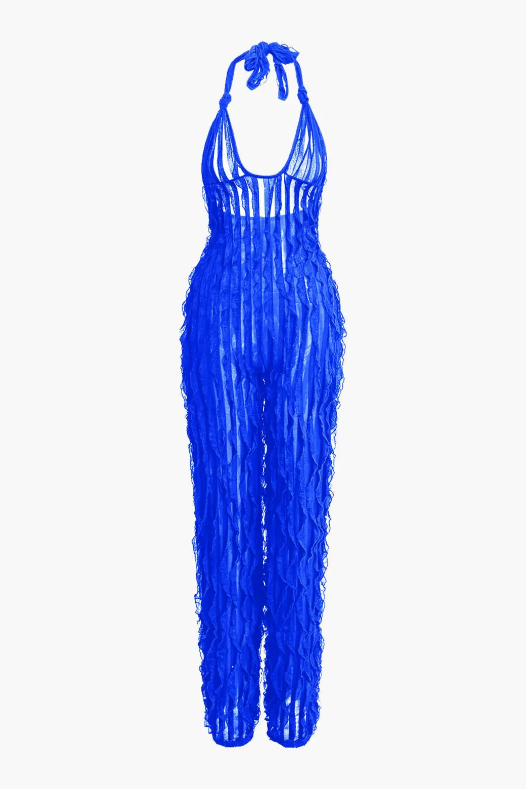 Ruffle Knot Halter Backless Jumpsuit