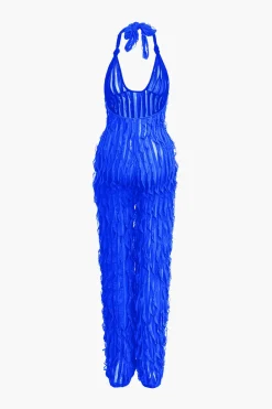 Ruffle Knot Halter Backless Jumpsuit