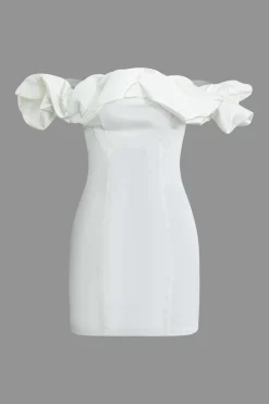 Ruffle Neckline Off The Shoulder Mini Dress