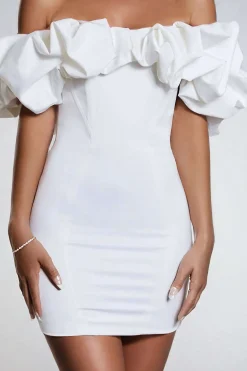Ruffle Neckline Off The Shoulder Mini Dress